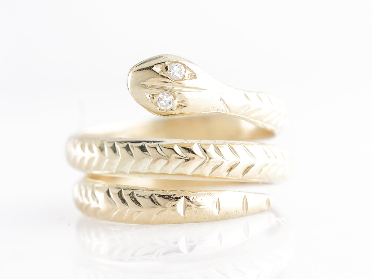 Mid-Century Diamond Snake Ring 18k Yellow Gold