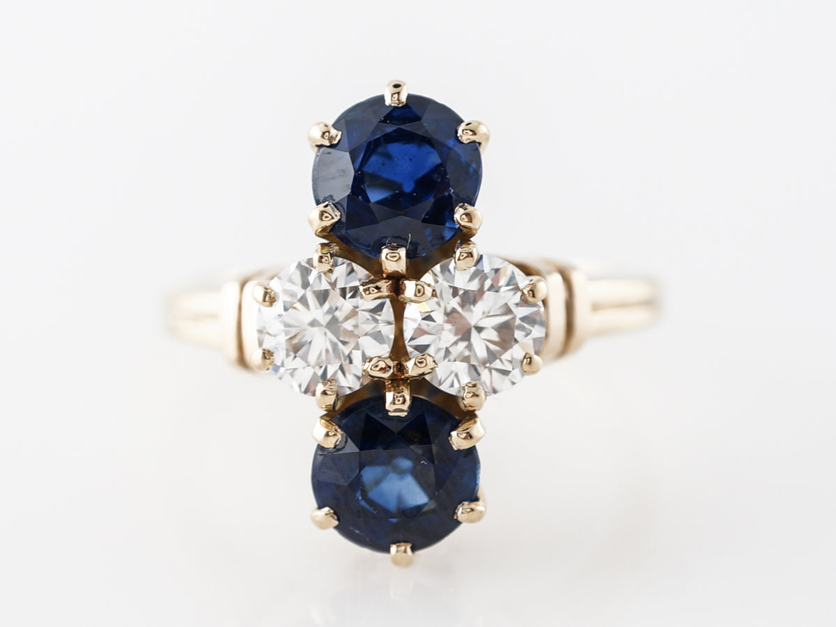 Mid-Century Sapphire & Diamond Cluster Ring 14k