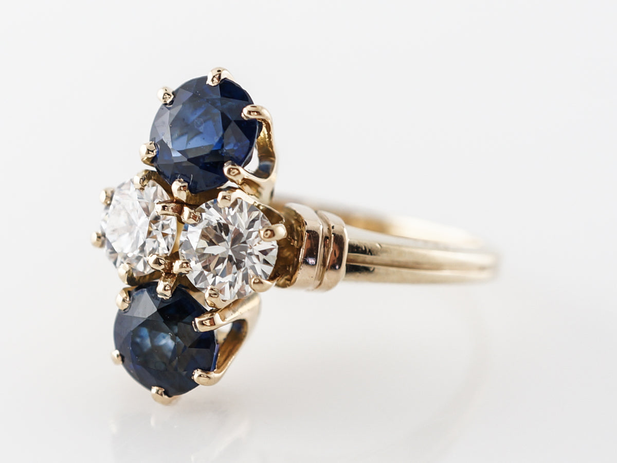 Mid-Century Sapphire & Diamond Cluster Ring 14k