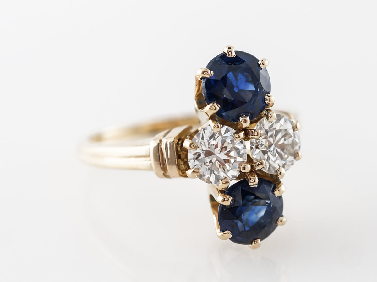 Mid-Century Sapphire & Diamond Cluster Ring 14k