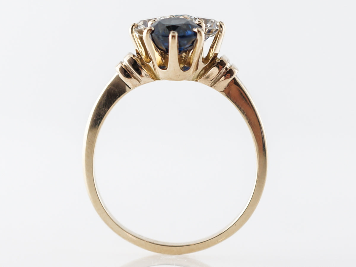 Mid-Century Sapphire & Diamond Cluster Ring 14k