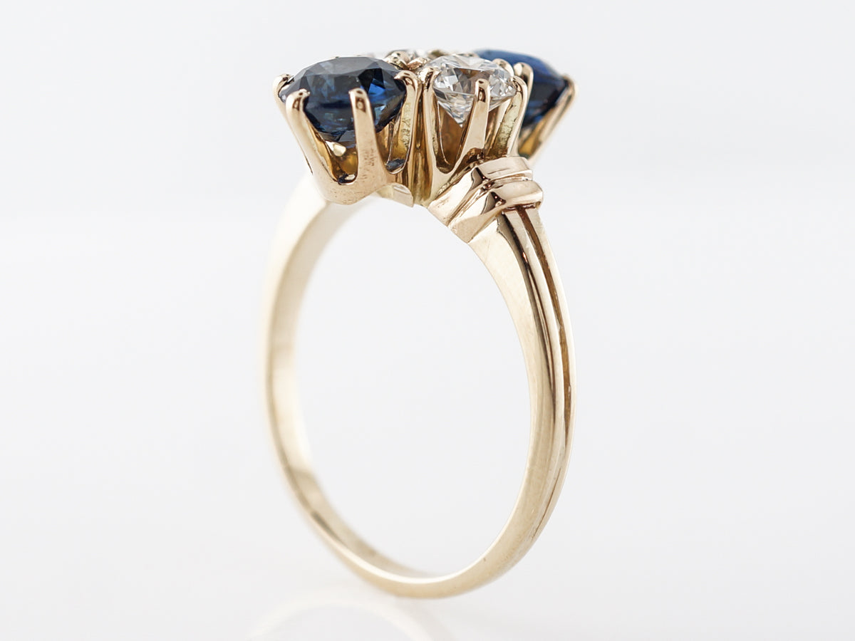 Mid-Century Sapphire & Diamond Cluster Ring 14k