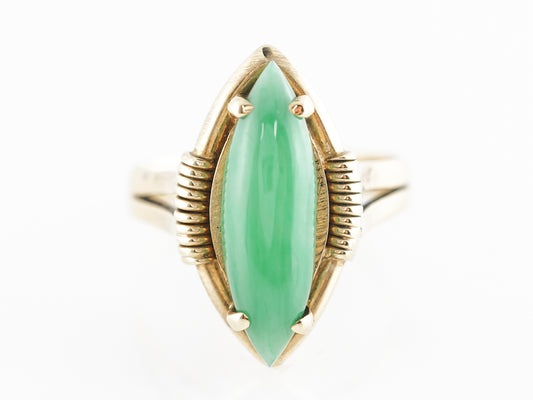 Mid-Century Cabochon Jadeite Cocktail Ring in 14k