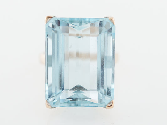 1950's Emerald Cut Aquamarine Cocktail Ring in Rose Gold
