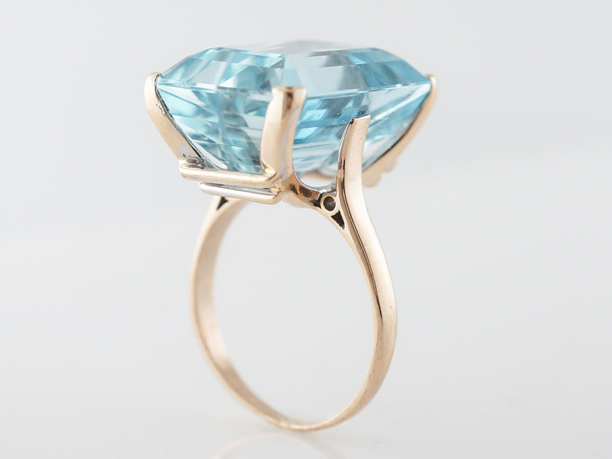 1950's Emerald Cut Aquamarine Cocktail Ring in Rose Gold