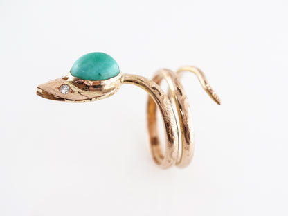 Mid-Century Cabochon Turquoise & Diamond Snake Ring 14k