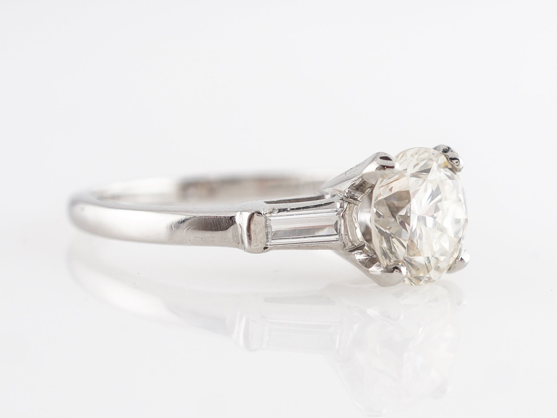 Mid-Century Solitaire Diamond Engagement Ring in Platinum