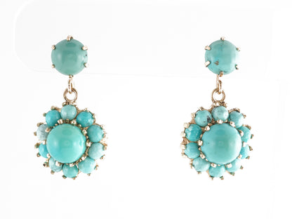 Mid-Century Turquoise Drop Earrings in 14k Yellow Gold