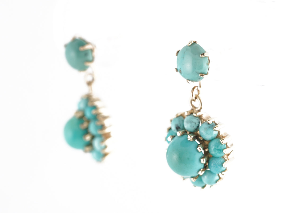 Mid-Century Turquoise Drop Earrings in 14k Yellow Gold