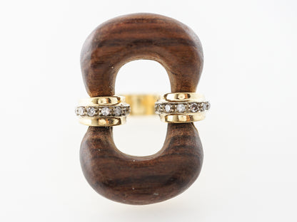 Mid-Century Italian Wood Ring w/ Diamonds in 18k Yellow Gold