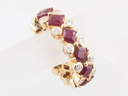 Vintage Right Hand Ring Mid-Century 6.36 Ruby & Bezel Set Diamonds in 14k Yellow Gold
