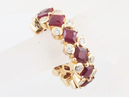 Vintage Right Hand Ring Mid-Century 6.36 Ruby & Bezel Set Diamonds in 14k Yellow Gold