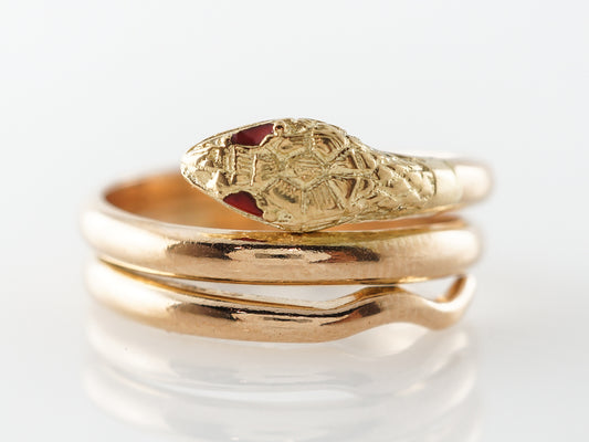 1950's Mid-Century Snake Ring w/ Rubies in 18k Yellow Gold