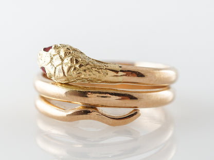 1950's Mid-Century Snake Ring w/ Rubies in 18k Yellow Gold