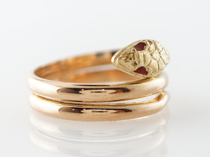 1950's Mid-Century Snake Ring w/ Rubies in 18k Yellow Gold