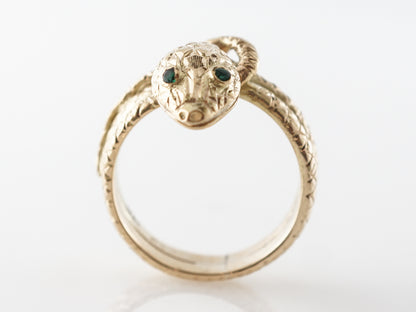 Mid-Century Snake Ring w/ Round Cut Emeralds in 14k Yellow Gold