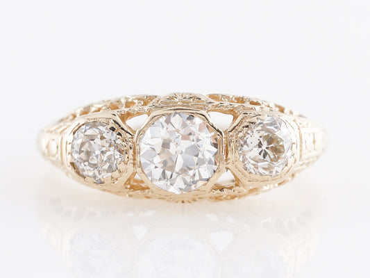 Mid-Century Three Stone Diamond Ring 14k Yellow Gold