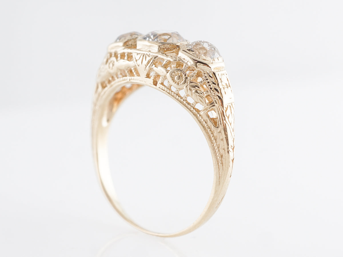 Mid-Century Three Stone Diamond Ring 14k Yellow Gold