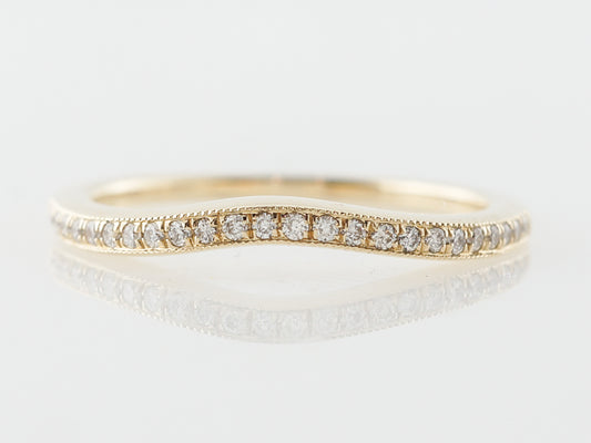 Curved Milgrain Wedding Band w/ Diamonds in Yellow Gold