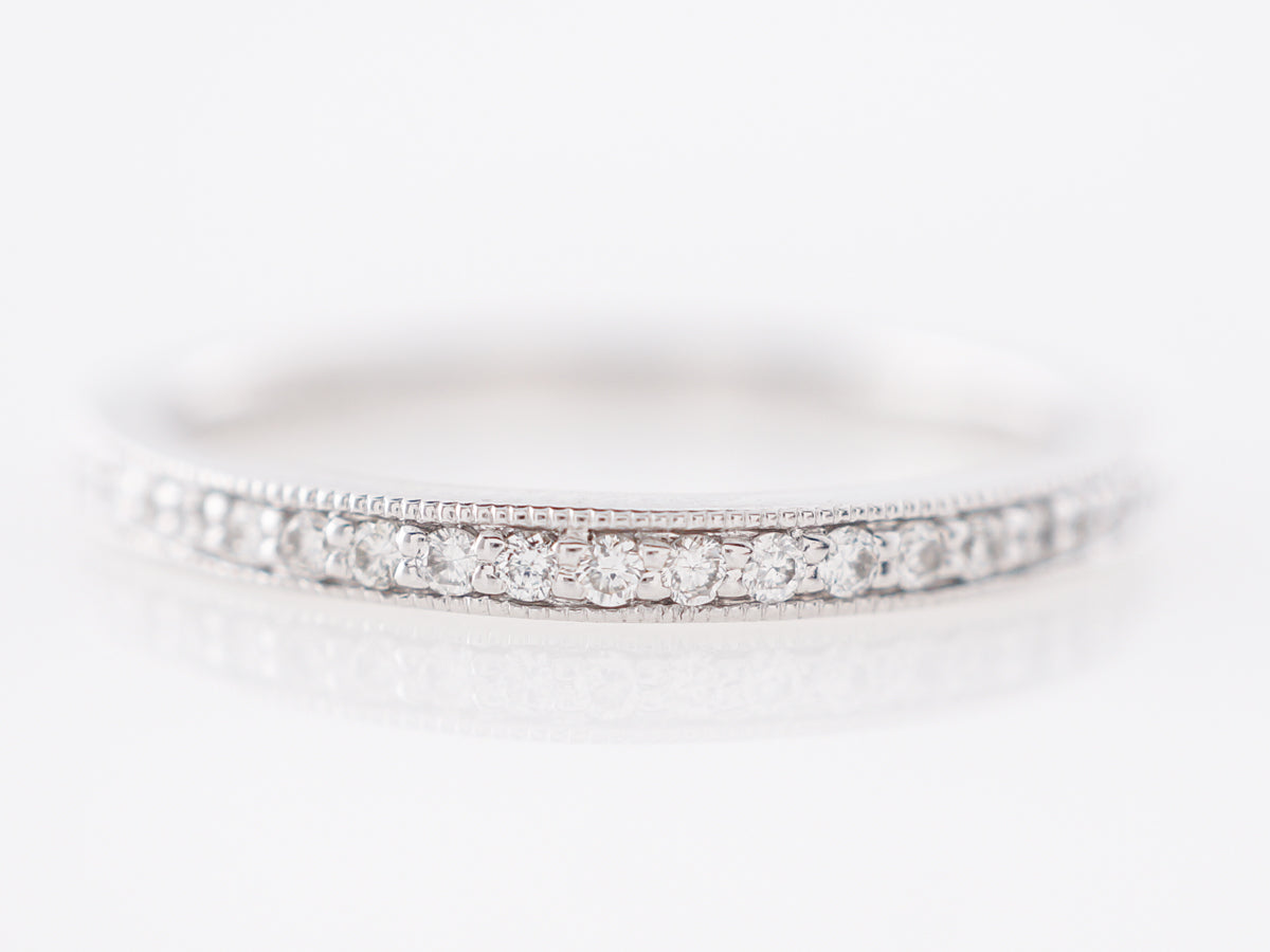 Thin Milgrain Diamond Wedding Band in 14k White Gold