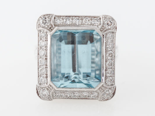 Emerald Cut Aquamarine & Diamond Cocktail Ring