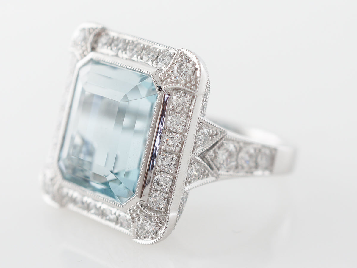 Emerald Cut Aquamarine & Diamond Cocktail Ring