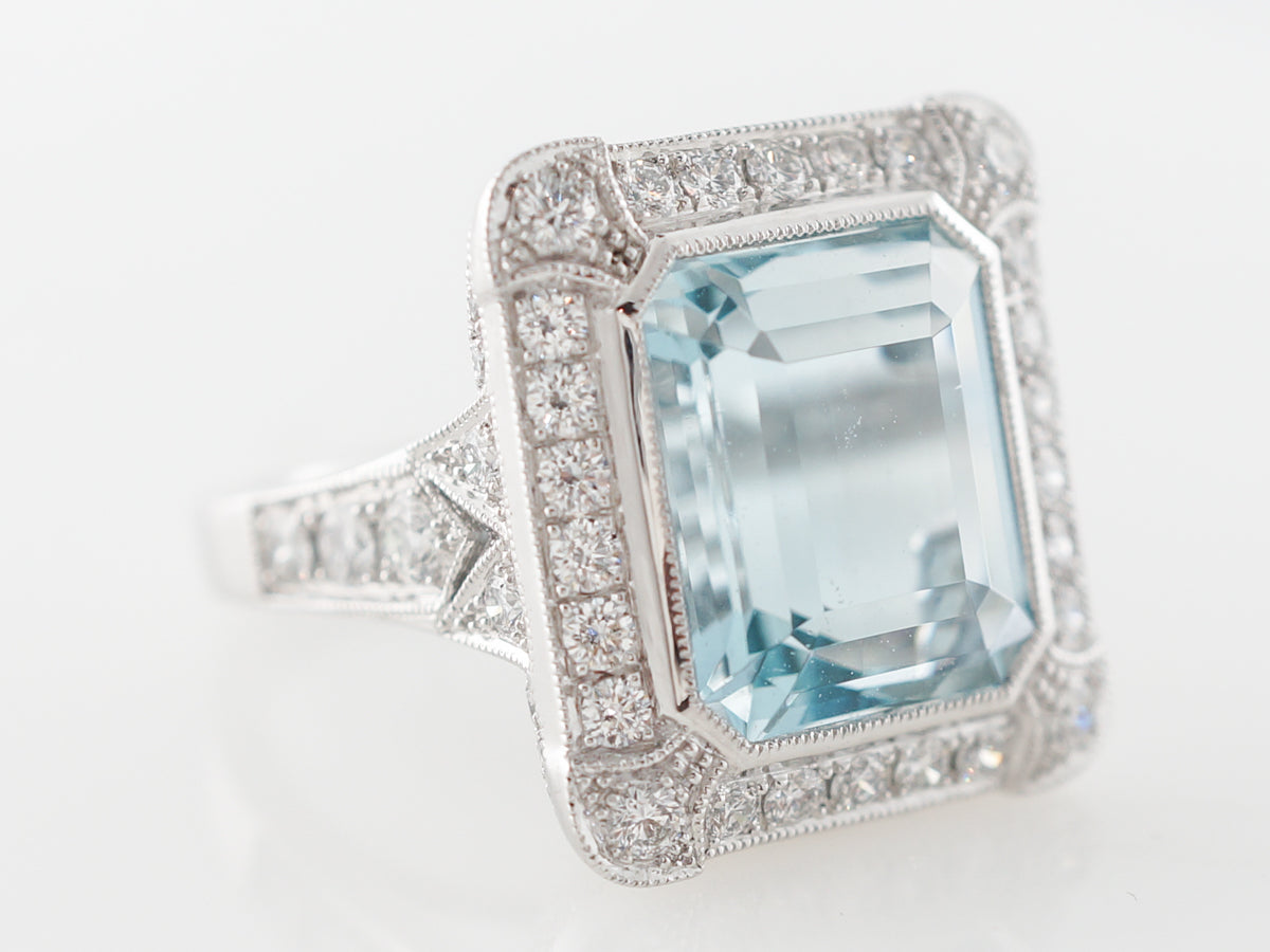 Emerald Cut Aquamarine & Diamond Cocktail Ring