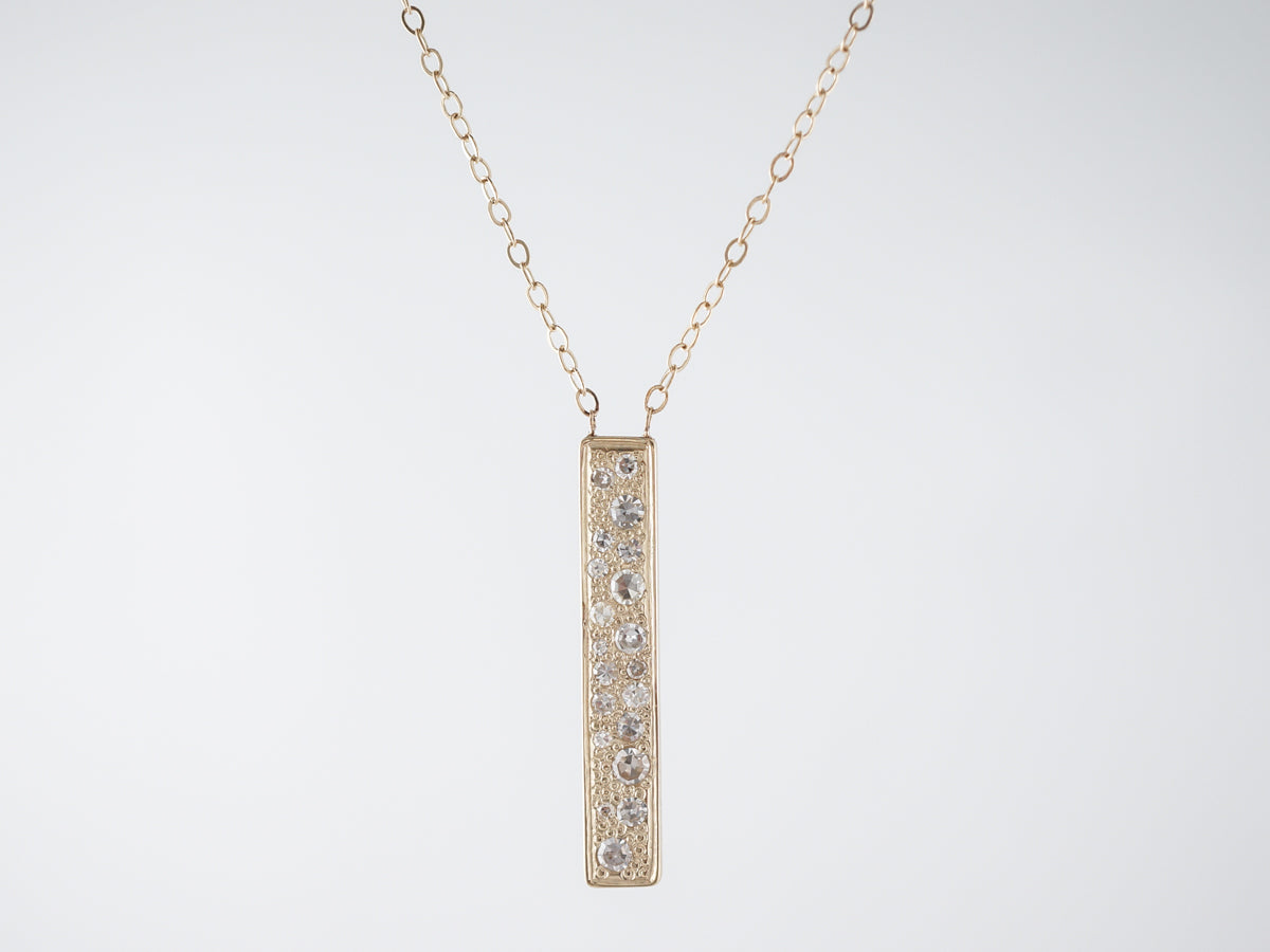 Thin Pave Diamond Bar Necklace in 14k Yellow Gold