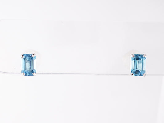 Modern Blue Topaz Earrings in 14k White Gold