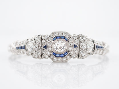 Antique Bracelet Art Deco 4.55 Old European Cut Diamonds & .96 Sapphire in Platinum