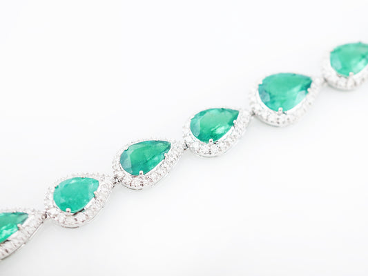 Modern Bracelet 14.79 Pear Cut Emeralds in 18K White Gold