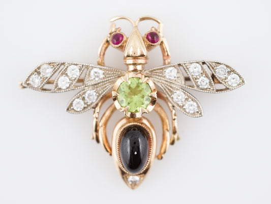 Modern Bug Pin .42 Round Brilliant Cut Diamonds in 14k Yellow Gold