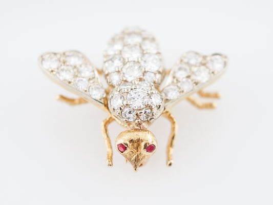 Modern Bug Pin 1.49 Round Brilliant Cut Diamonds in 14k Yellow Gold