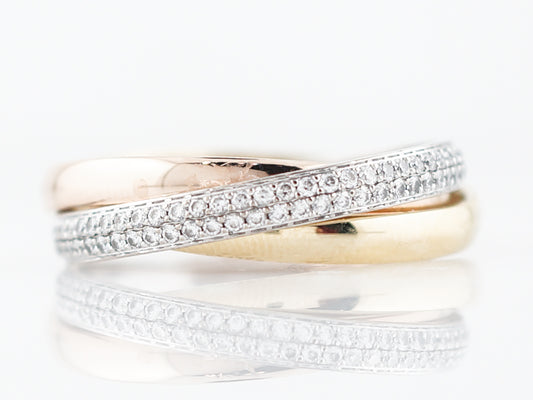 Cartier Trinity Roll Ring Modern 1.18 Round Brilliant Diamonds in 18k Yellow, White, & Rose Gold