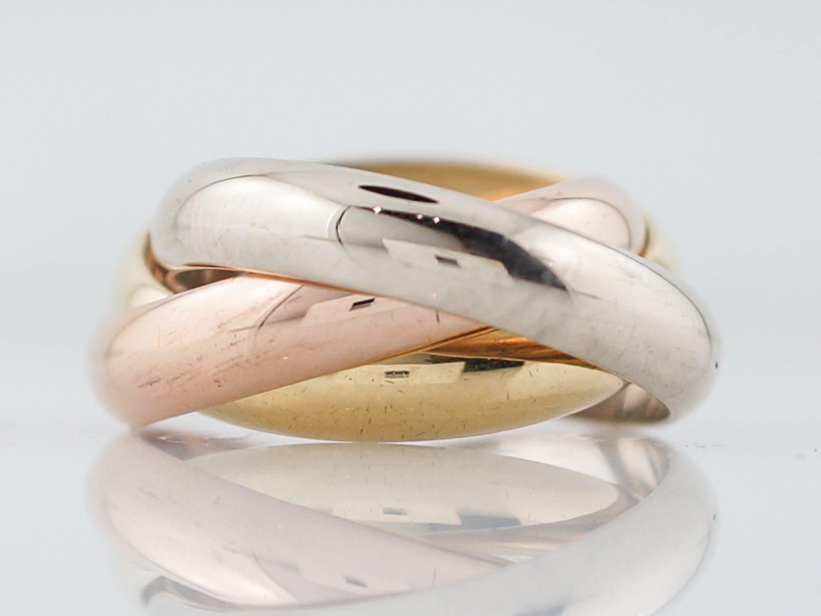 Modern Cartier Trinity Roll Ring in 18k Yellow, White, & Rose Gold