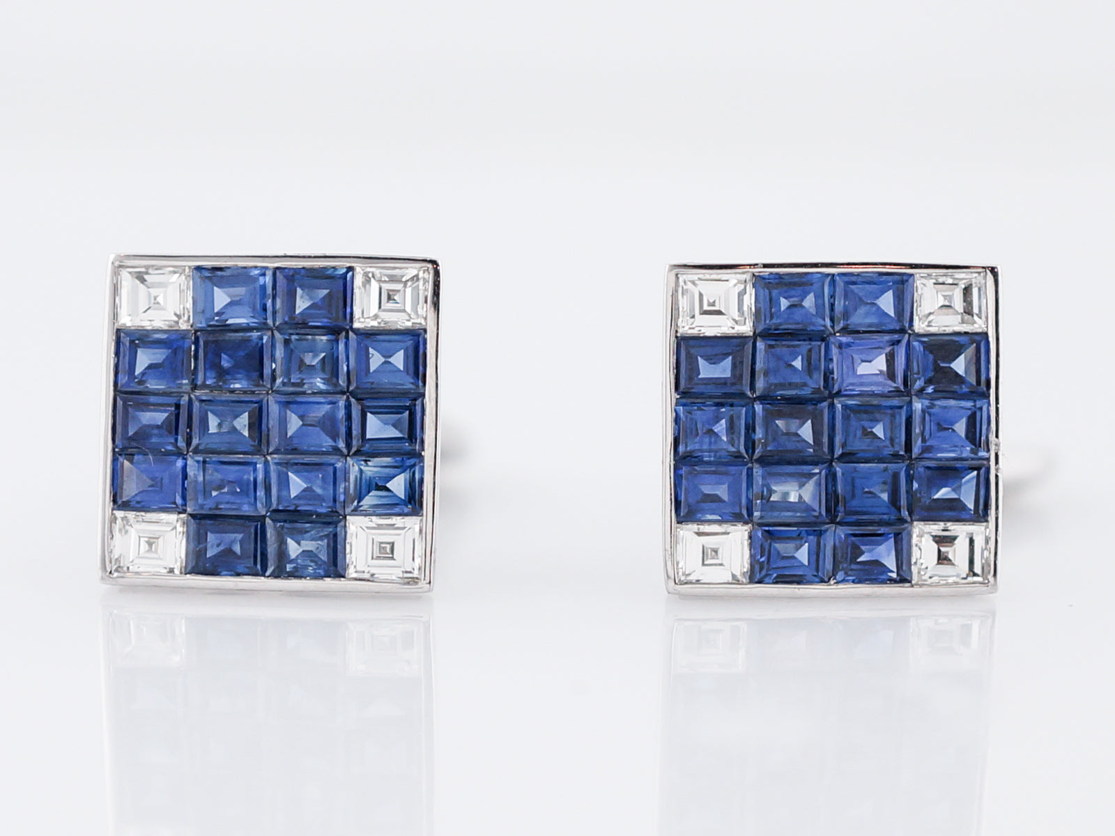 Modern Cufflinks 3.20 Sapphire & Diamonds in Platinum