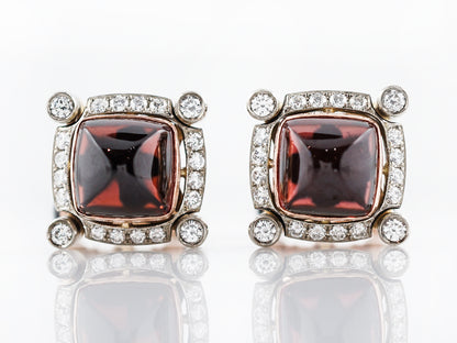 ***RTV 1/15/19**Modern Cufflinks Sugarloaf Cabochon Cut Garnet in 14k Yellow & White Gold