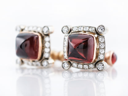 ***RTV 1/15/19**Modern Cufflinks Sugarloaf Cabochon Cut Garnet in 14k Yellow & White Gold