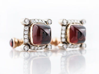 ***RTV 1/15/19**Modern Cufflinks Sugarloaf Cabochon Cut Garnet in 14k Yellow & White Gold