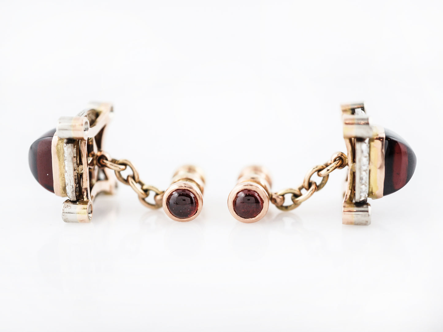 Modern Cufflinks Sugarloaf Cabochon Cut Garnet in 14k Yellow & White Gold