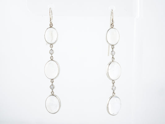 Modern Custom Moonstone and Diamond Dangle Earrings in 18 kt White Gold