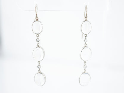 Modern Custom Moonstone and Diamond Dangle Earrings in 18 kt White Gold