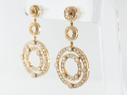 Circular Dangle Earrings in Yellow Gold w/ Diamonds