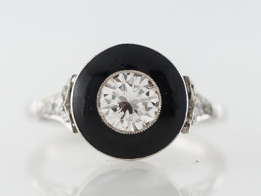Diamond & Black Enamel Ring in Platinum