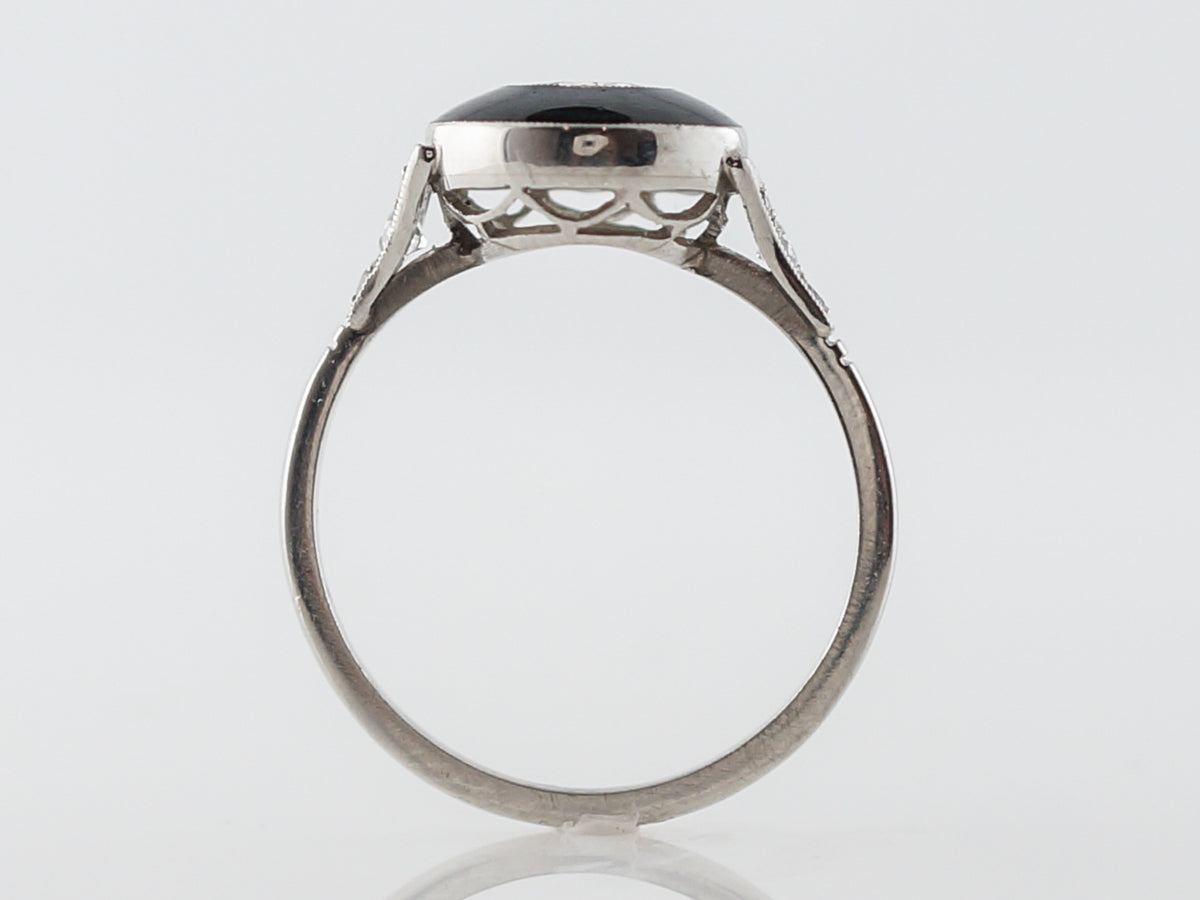 Diamond & Black Enamel Ring in Platinum