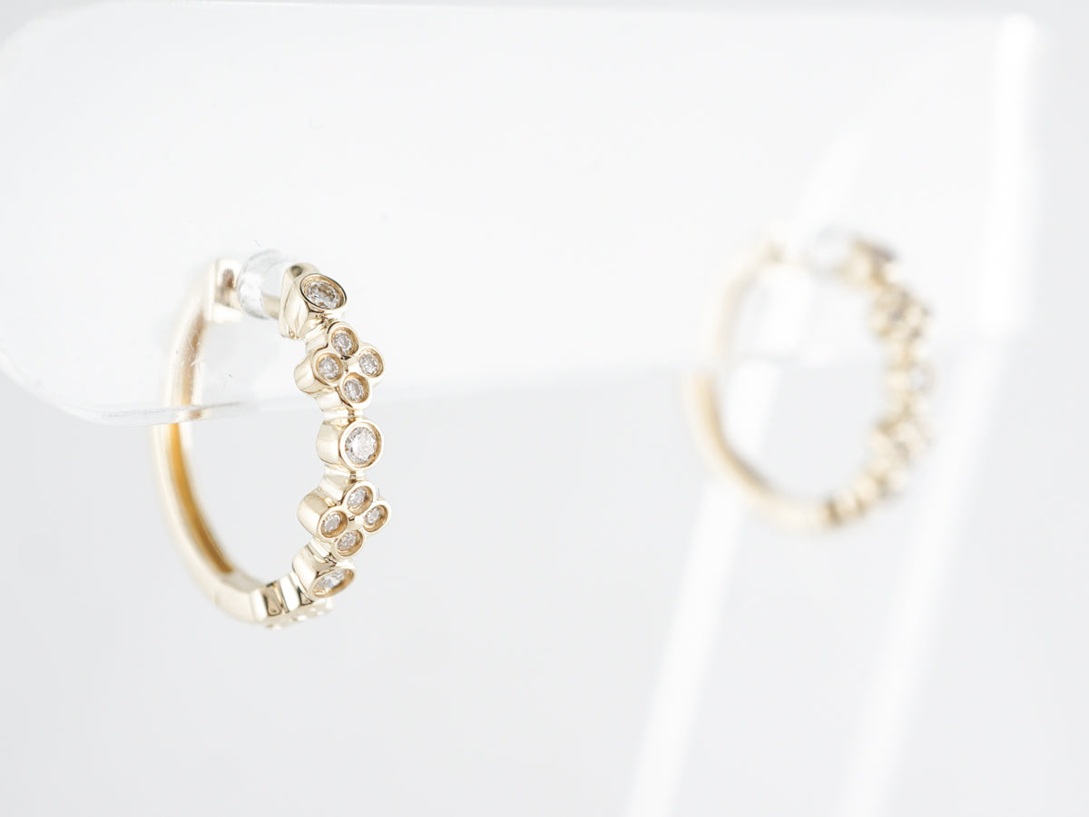 Hoop Diamond Cluster Earrings in 14k Yellow Gold