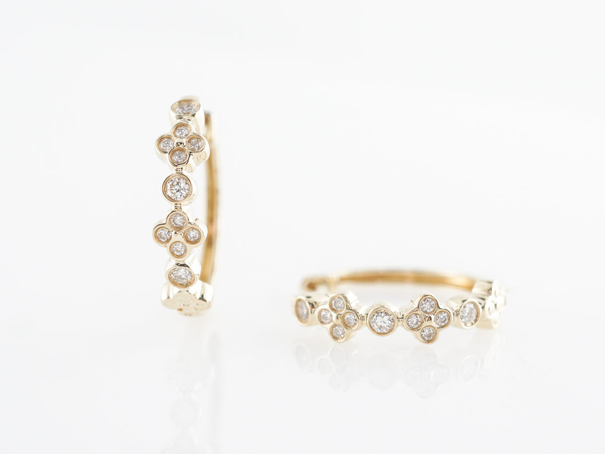 Hoop Diamond Cluster Earrings in 14k Yellow Gold