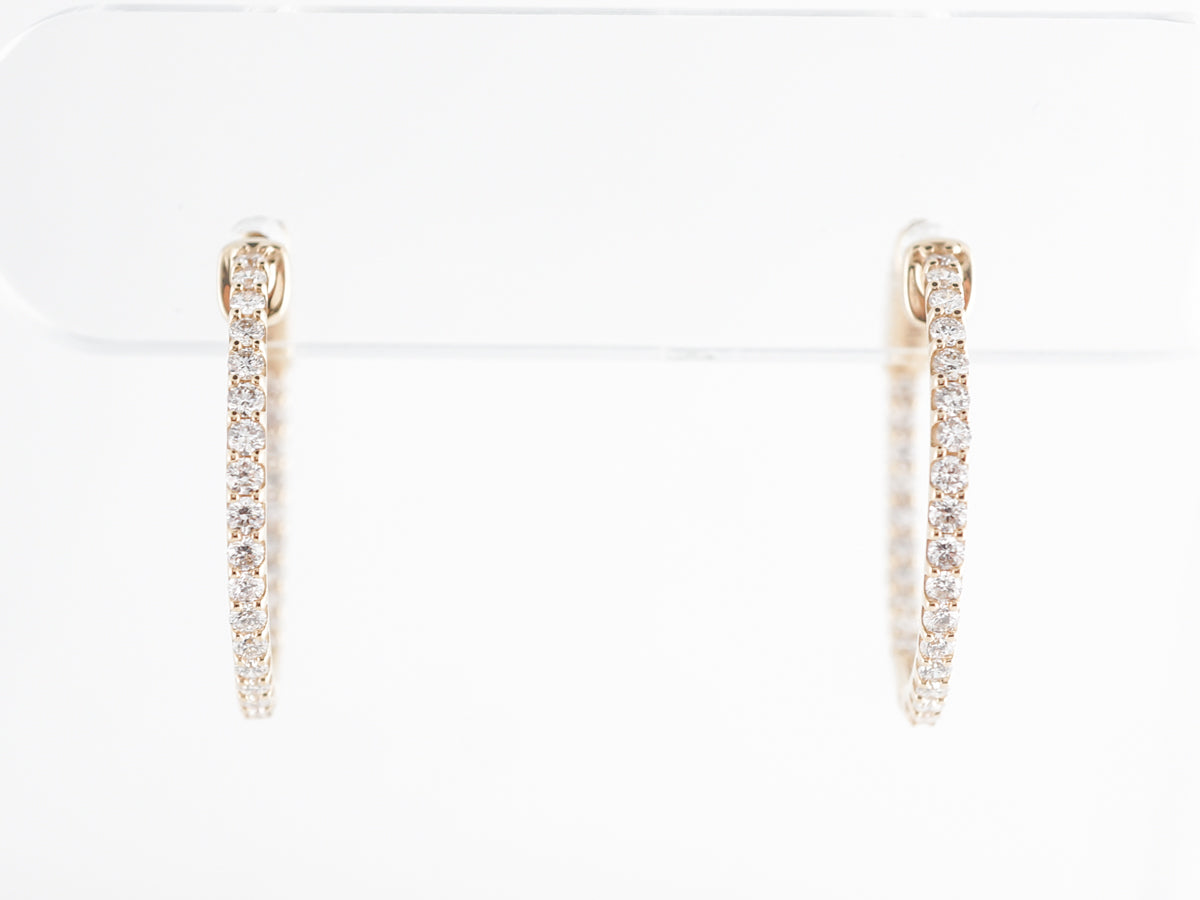 Simple Diamond Hoop Earrings in 14k Yellow Gold