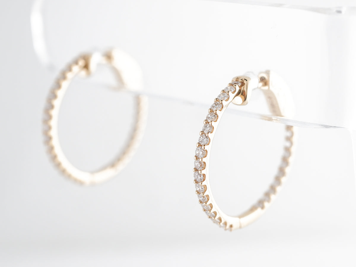 Simple Diamond Hoop Earrings in 14k Yellow Gold