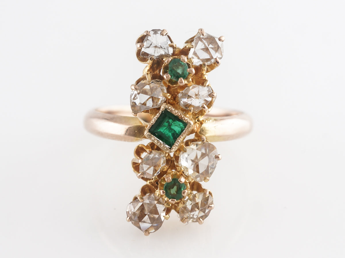 Diamond and Emerald Cocktail Ring in 14K Yellow Gold